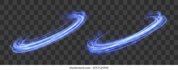 Png shine round frame with light circles light effect. Semicircular wave, light trail curve swirl, incandescent optical fiber vector, png, effect, wave,neon,line. Neon shiny sparks of spiral wave. 