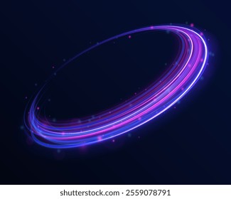 Png shine round frame with light circles light effect. Semicircular wave, light trail curve swirl, incandescent optical fiber vector, png, effect, wave,neon,line. Shiny sparks of spiral wave. 