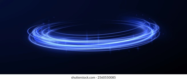 Png shine round frame with light circles light effect. Semicircular wave, light trail curve swirl, incandescent optical fiber vector, png, effect, wave,neon,line. Neon shiny sparks of spiral wave. 