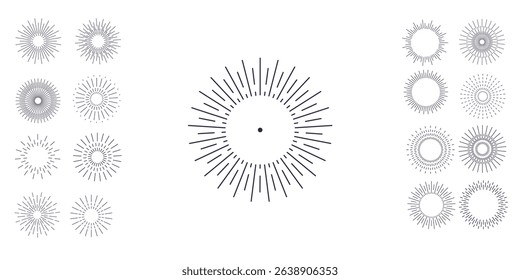 PNG star shape with round explosion and radiant shine in abstract artwork for fireworks or creative poster label including various stamp effects and sunshine sparkle