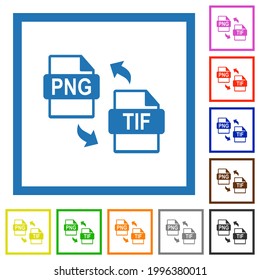 PNG TIF file conversion flat color icons in square frames on white background