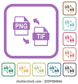 PNG TIF file conversion simple icons in color rounded square frames on white background