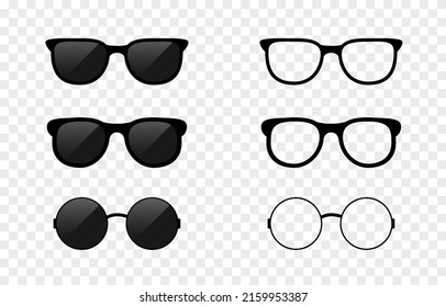 PNG Vector Glasses Set. Sunglasses On An Isolated Transparent Background. Glasses Frame, Glasses Silhouette PNG.