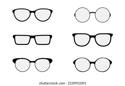 PNG Vector Glasses Set. Sunglasses On An Isolated Transparent Background. Glasses Frame, Glasses Silhouette PNG.