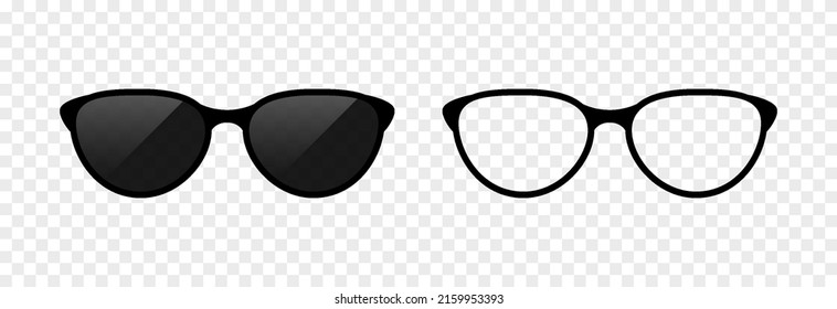 PNG vector glasses set. Sunglasses on an isolated transparent background. Glasses frame, glasses silhouette PNG.