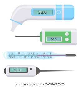 PNG vector illustration of plastic thermometer for virus or flu control in hospital or doctor care with modern flat graphic showing celsius degree and hot or cold symbol