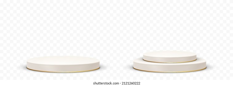 PNG vector Pedestals Set. Pedestal with golden line on isolated transparent background. Podium for advertising, podium for products. PNG.