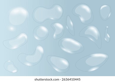 PNG waterdrop icon with realistic transparent droplet and shiny splash on glass surface in isolated vector texture with wet dew drop bead and light reflection for cool purity effect