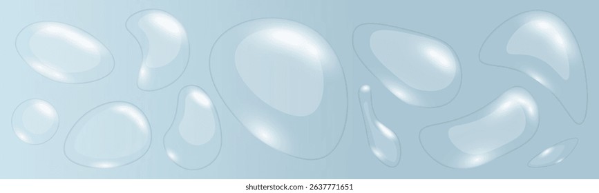 PNG waterdrop icon with realistic transparent droplet and shiny splash on glass surface in isolated vector texture with wet dew drop bead and light reflection for cool purity effect