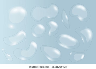 PNG waterdrop icon with realistic transparent droplet and shiny splash on glass surface in isolated vector texture with wet dew drop bead and light reflection for cool purity effect