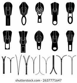 PNG zipper icon with unzipped fabric and metal teeth in fashion design for clothes or bag accessory including puller detail and silver fastener on white background vector template