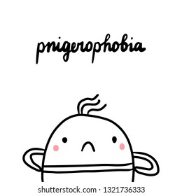 Pnigerophobia hand drawn illustration with cute marshmallow and rope around neck cartoon minimalism