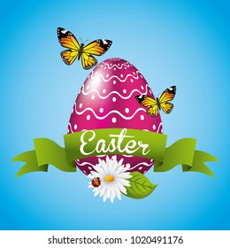 pnik easter egg butterfly flower daisy and green ribbon