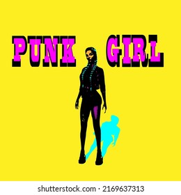 Pnk girl vector illustration. Poster design with people.