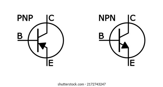 PNP and NPN transistor vector part of electronica component icons. Transistor icon including type of transistor scheme electronic.