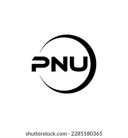 PNU letter logo design in illustration. Vector logo, calligraphy designs for logo, Poster, Invitation, etc.