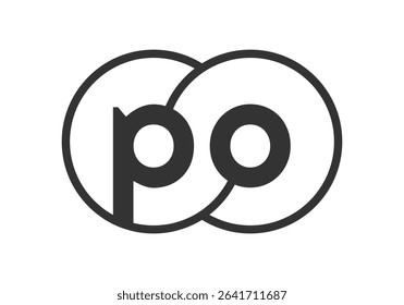 PO business company emblem with outline rounds and letters p o. Logo template of two merged circles for brand identity, logotype. Vector Infinity symbol  and technology sign.
