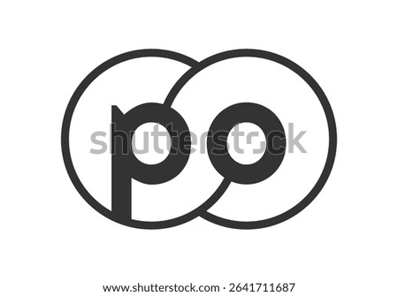 PO business company emblem with outline rounds and letters p o. Logo template of two merged circles for brand identity, logotype. Vector Infinity symbol  and technology sign.