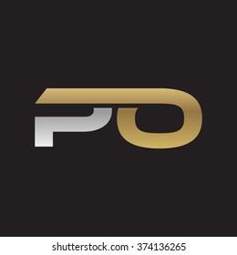 PO company linked letter logo golden silver black background
