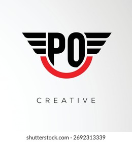 PO Creative Wings Letter Logo mit Modern Shield - Leistungsstarkes Business- und Branding-Symbol	
