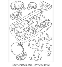 po food dish coloring book page for ui, ux, web, app, brochure, flyer and presentation design, etc.