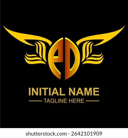 PO Golden Wing Emblem Logo with elegant gold wings, sleek and modern design. Ideal for branding, creative projects, luxury businesses, or artistic ventures.