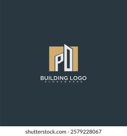 PO initial letter building logo for real estate with square design