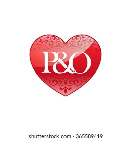 P&O initial letter logo with ornament heart shape