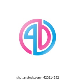PO initial letters looping linked circle logo blue pink