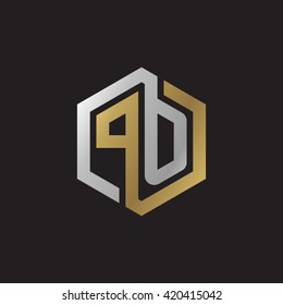 PO initial letters looping linked hexagon elegant logo golden silver black background