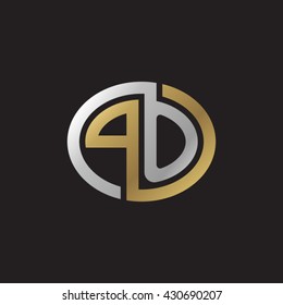 PO initial letters looping linked ellipse elegant logo golden silver black background