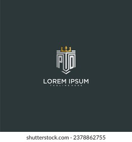 PO initial monogram for crown and shield logo design