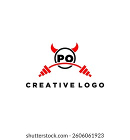 PO initial monogram for fitnes or gym logo with devil style design