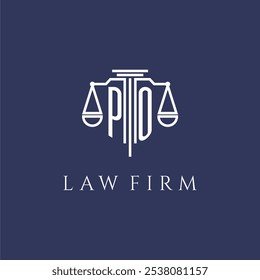 PO Initial-Monogramm für Anwaltslogo mit Skalen, Vektorbild