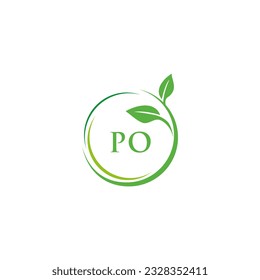 PO-Anfangsbuchstabe für das Naturlogo mit Blattbilddesign
