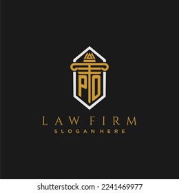 PO erstes Monogramm-Logo der Anwaltskanzlei mit Säule in kreativem Polygondesign