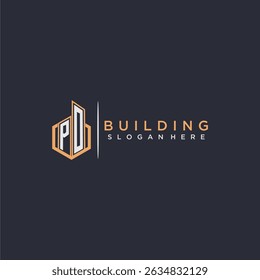 PO inicial monograma logotipo imóveis para construção com estilo polígono