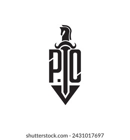 PO initials logo, horse sword illustration, abstract vector design