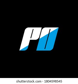 PO letter logo design on black background. PO creative initials letter logo concept. PO icon design. PO white and blue letter icon design on black background. P O, p o