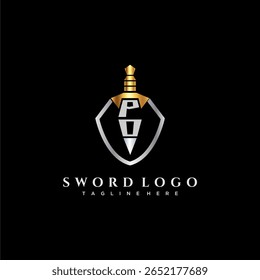 monograma de luxo da carta PO para imagem de estilo escudo e espada