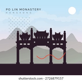 Mosteiro Po Lin - Mosteiro Budista Chan - Ilha Lantau Hong Kong como ilustração de stock como arquivo EPS 10