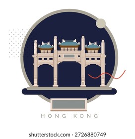 Mosteiro Po Lin - Mosteiro Budista Chan - Ilha Lantau Hong Kong como ilustração de stock como arquivo EPS 10
