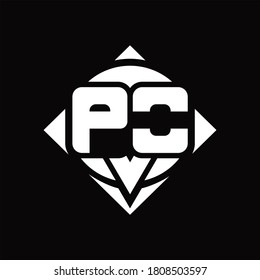 PO Logo monogram with circle shape and square rotate rounded design template on black background