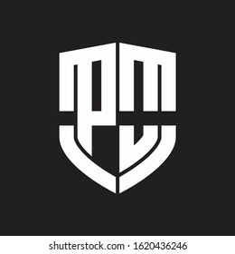 PO Logo monogram with emblem shield shape design isolated on black background