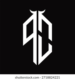 PO-Logo-Monogramm mit Hornform, einzelne schwarz-weiße Designvorlage auf schwarzem Hintergrund