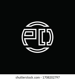 PO logo monogram with negative space circle rounded design template