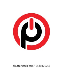 PO logo vector for power, technology companies etc. Monogram, Badge logo, Initial letters O, P, OP or PO, Interlock, Modern, Sporty, White and Red and Black