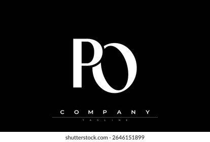 PO Modern Initials Logo Design. Logotipo de marca com iniciais estilizadas apresentando design arrojado e estética moderna. Ideal para profissionais de marca de negócios ou projetos criativos com foco em minimalista