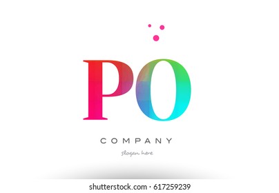 PO P O creative rainbow colors colored artistic alphabet company letter logo design vector icon template
