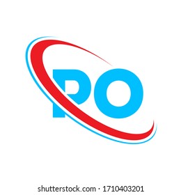 PO P O letter logo design. Initial letter PO linked circle upercase monogram logo red and blue. PO logo, P O design